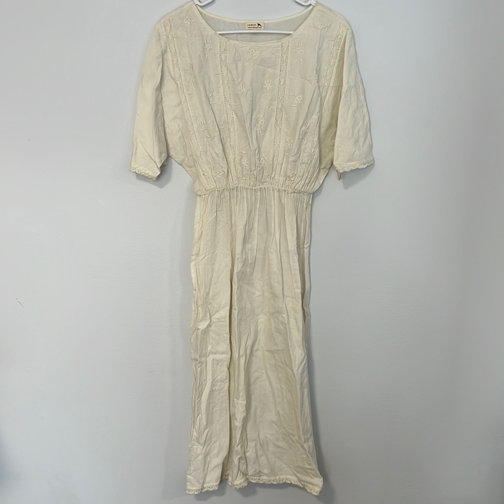 soeur Cream Embroidered Midi Dress